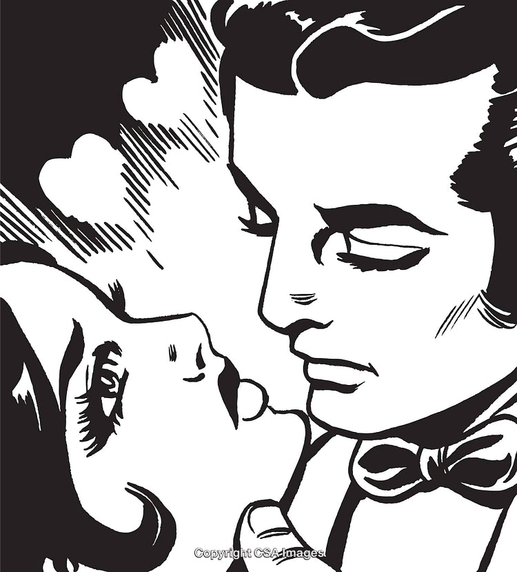 Romantic Pop Art Illustration of a Couple in a Tender Embrace
