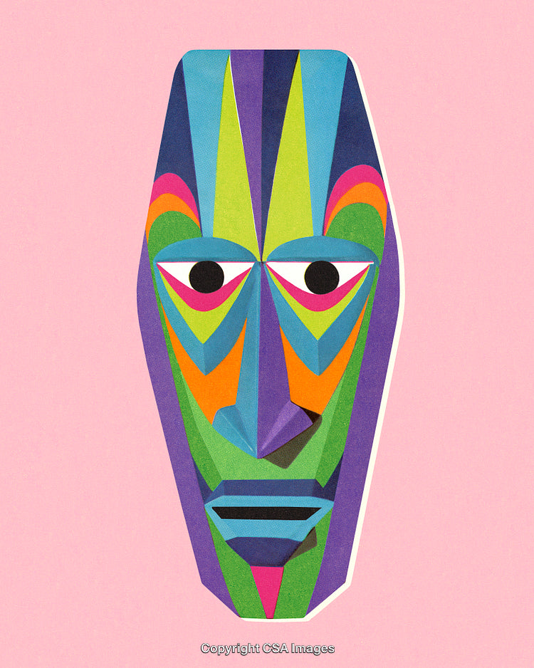 Colorful Geometric Face Illustration on Vibrant Pink Background