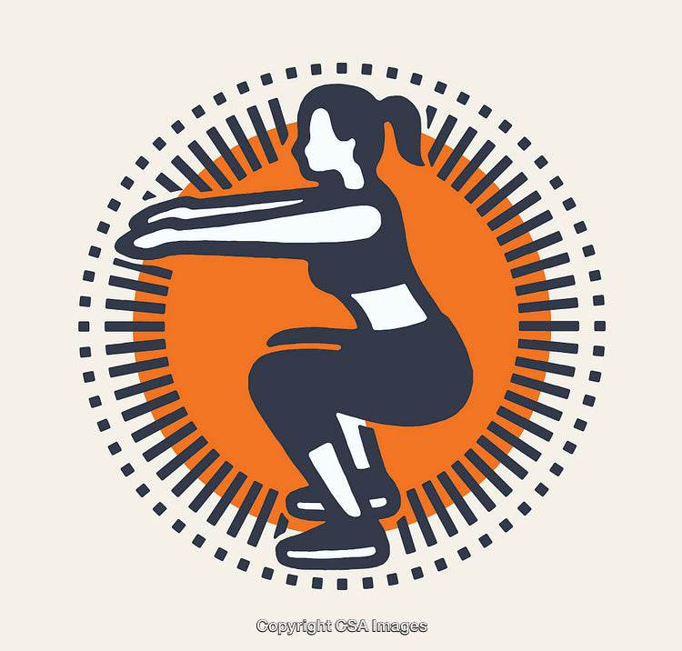 Stylized Illustration of Woman Performing Squats in Fitness Themed Design