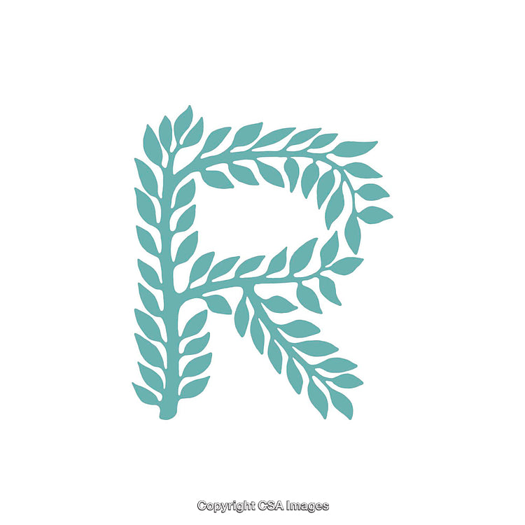 Decorative Letter R Formed from Elegant Nature-Inspired Leaves Pattern