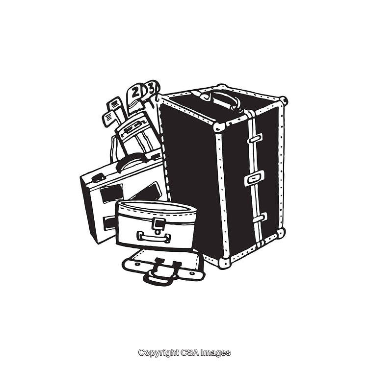 Black and White Line Art Illustration of Luggage and Travel Bags