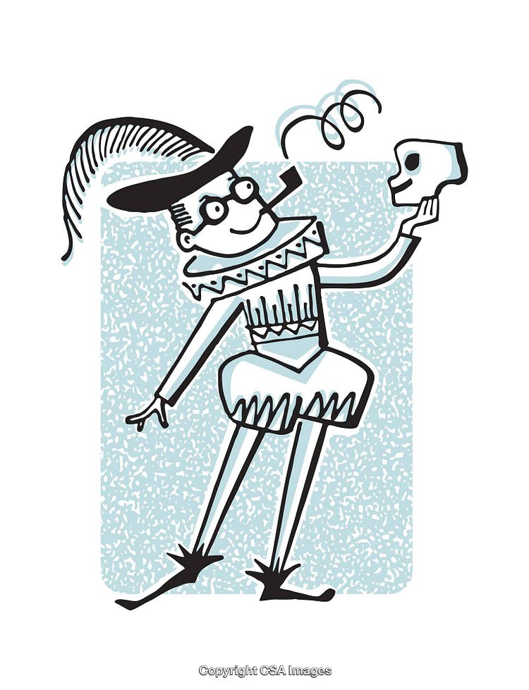 Whimsical Cartoon Knight Holding a Skull with Comedic Pose