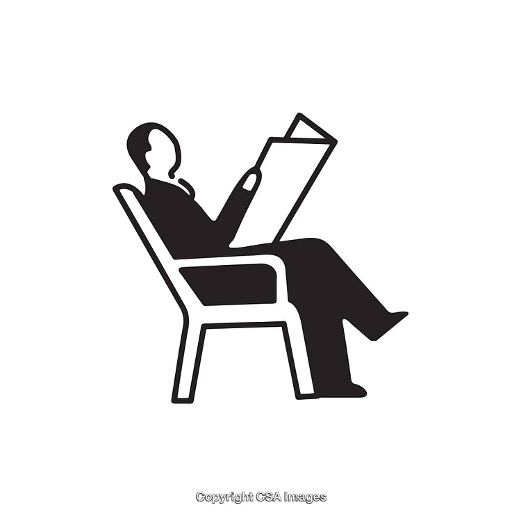 Black And White Icon of Person Reading Newspaper in a Chair
