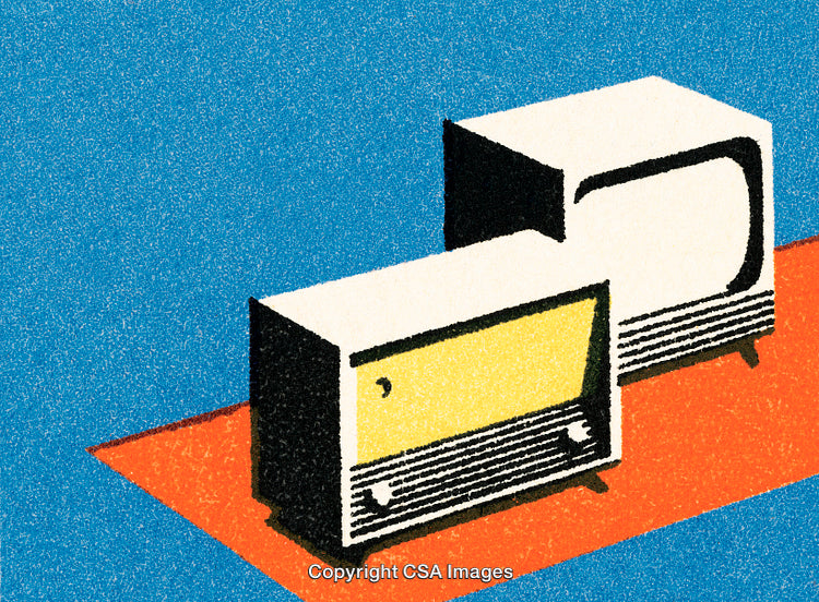 Vintage Illustration of Retro Television and Radio on Bold Color Background