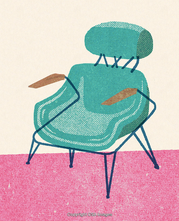 Illustration of a Retro-Style Armchair with Artistic Graphic Pattern