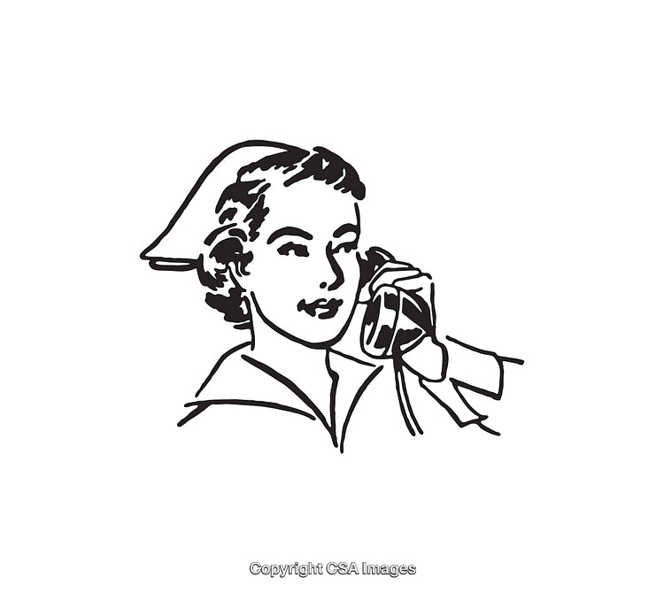Retro Line Art of a Nurse Talking on a Telephone