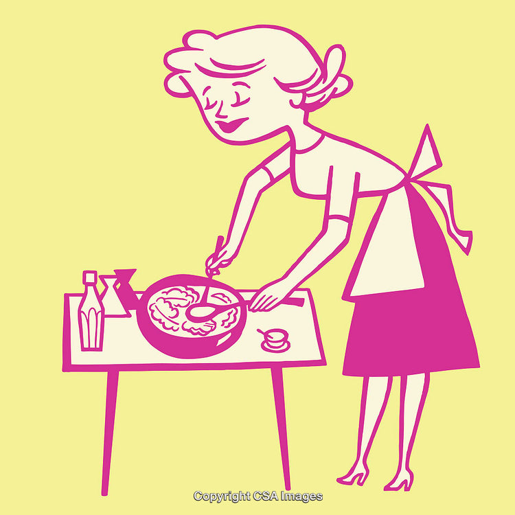 Vintage Style Illustration of a Woman Cooking with Enthusiasm
