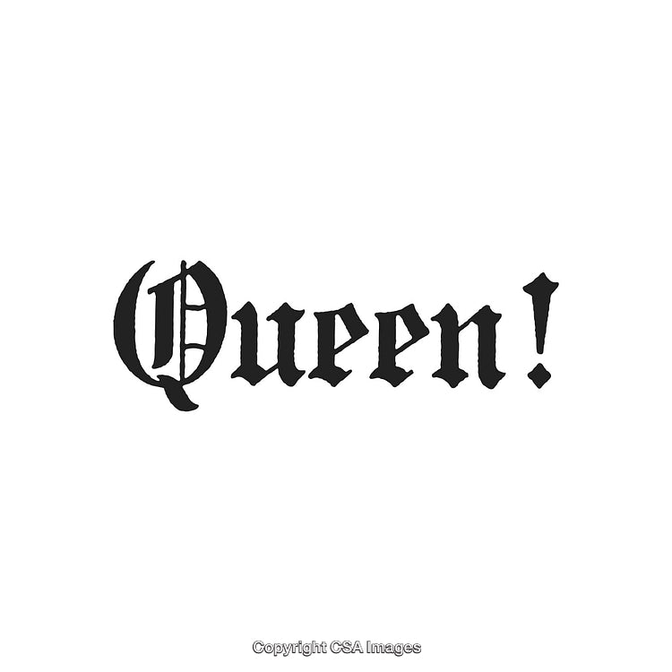 Vintage Gothic Typography Featuring the Word 'Queen!' in Bold Black Letters