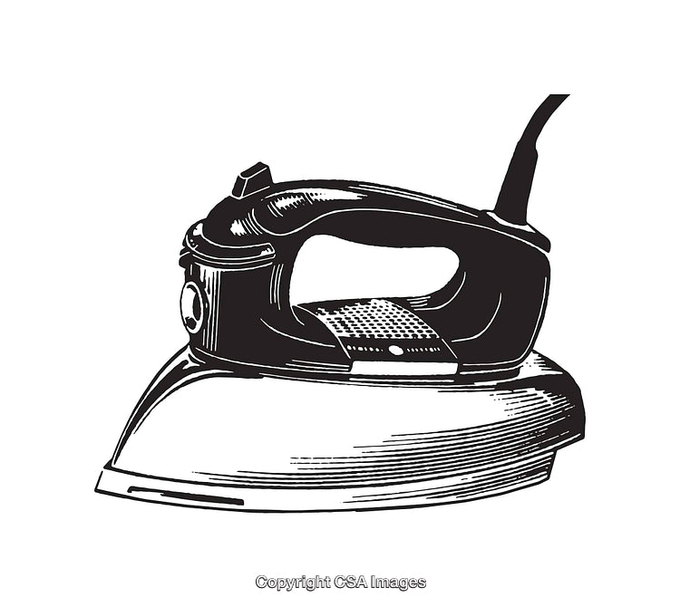 Black and White Line Art of Retro Electric Iron Appliance