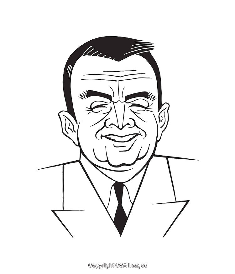 Black and White Line Art Illustration of a Smiling Man in Formal Attire