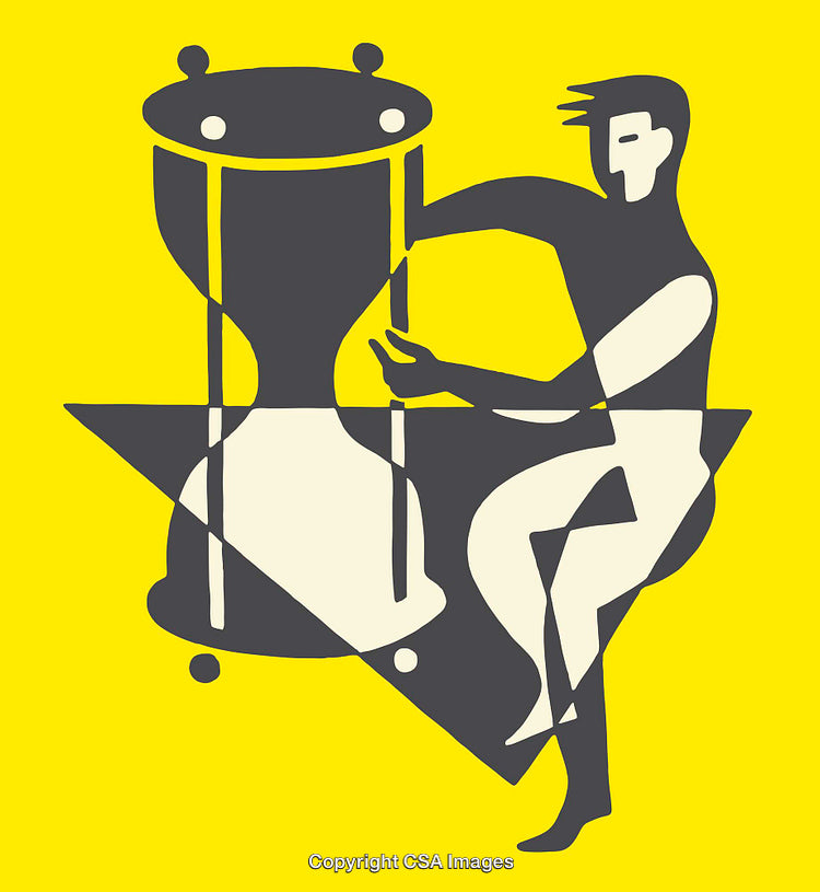 Abstract Illustration of a Figure with an Hourglass on Yellow Background