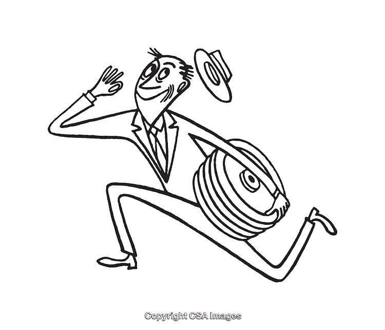 Cartoon Line Art of a Joyful Man in Motion
