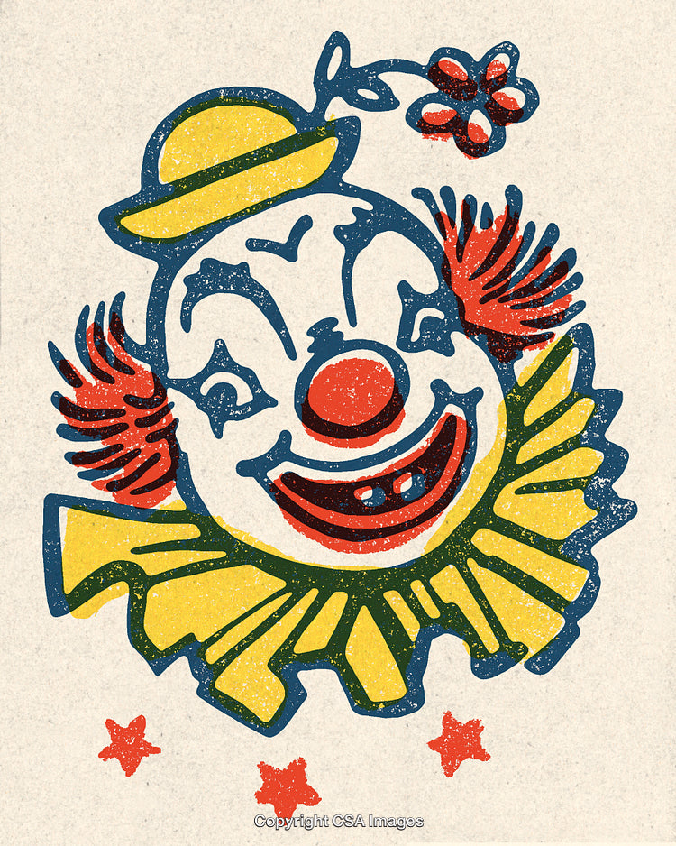 Vintage Illustration of a Colorful Clown With a Cheerful Expression