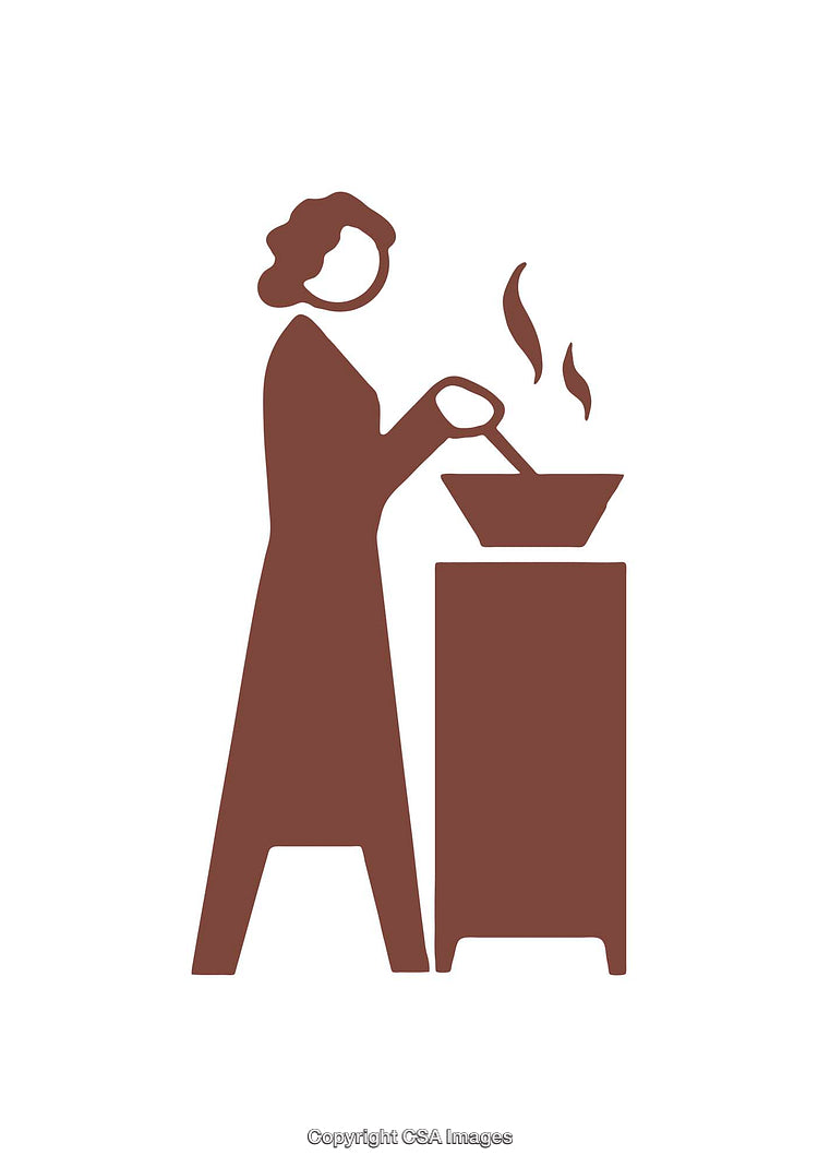Minimalist Icon of a Woman Cooking in a Traditional Kitchen Setting