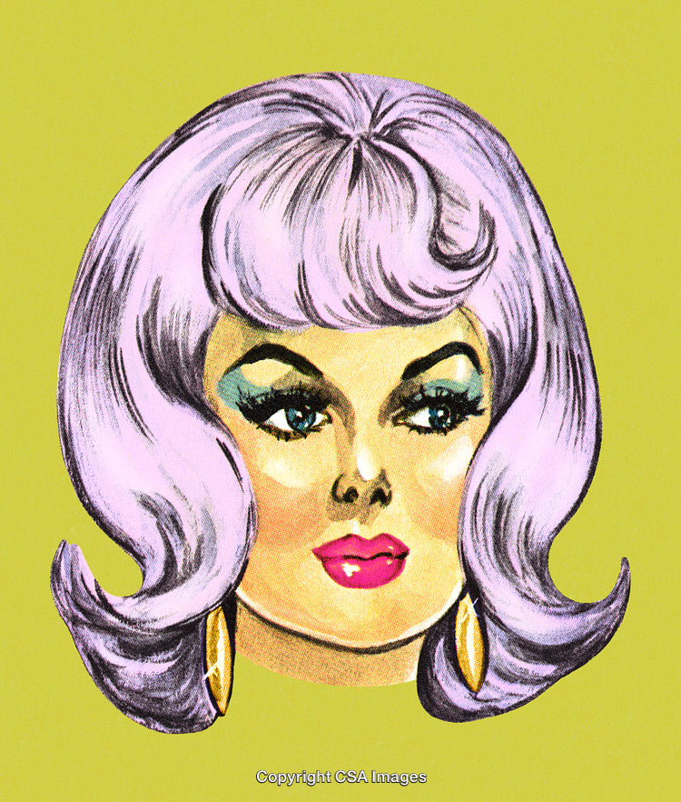 Retro Styled Artwork of Glamorous Woman with Gentle Expression and Pink Hair