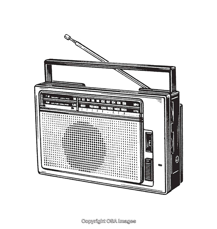 Retro Portable Radio Line Art Illustration with Antenna and Volume Control