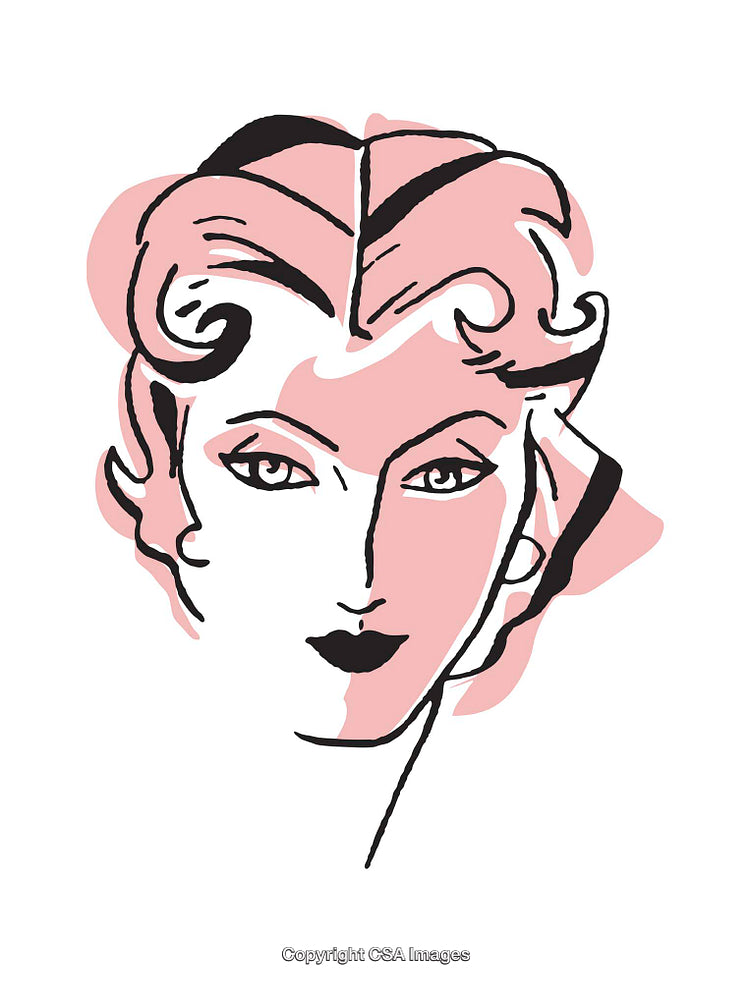 Stylized Female Illustration with Pink Highlights and Bold Line Work