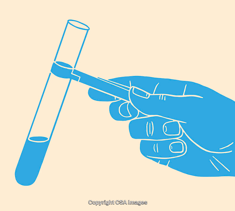 Illustration of Hand Holding Test Tube in Blue Outline Design