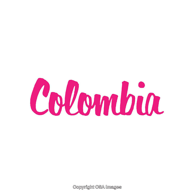 Pink Script Typography of the Word 'Colombia' on White Background