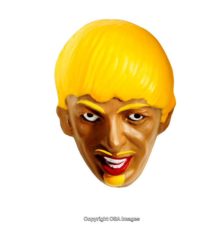 Colorful Plastic Toy Mask with Bright Yellow Hair and Expressive Face