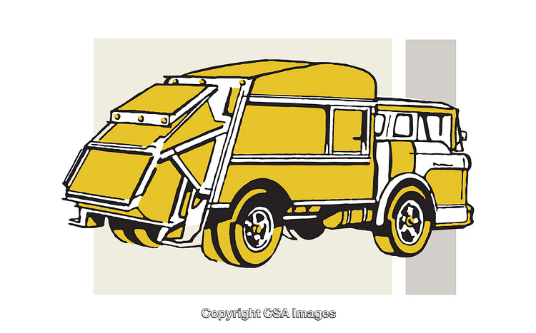 Illustration of a Yellow Garbage Truck in Artistic Style