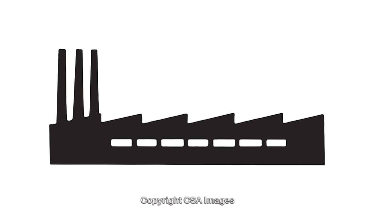 Black Industrial Factory Silhouette Design with Chimneys and Roofs