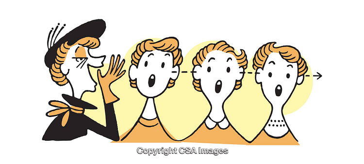 Colorful Illustration of Communicating Individuals Sharing a Rumor Line