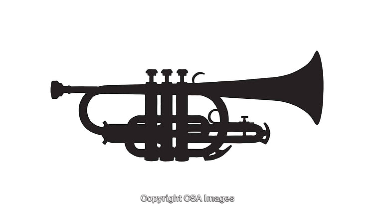 Black and White Silhouette of a Traditional Trumpet Illustration