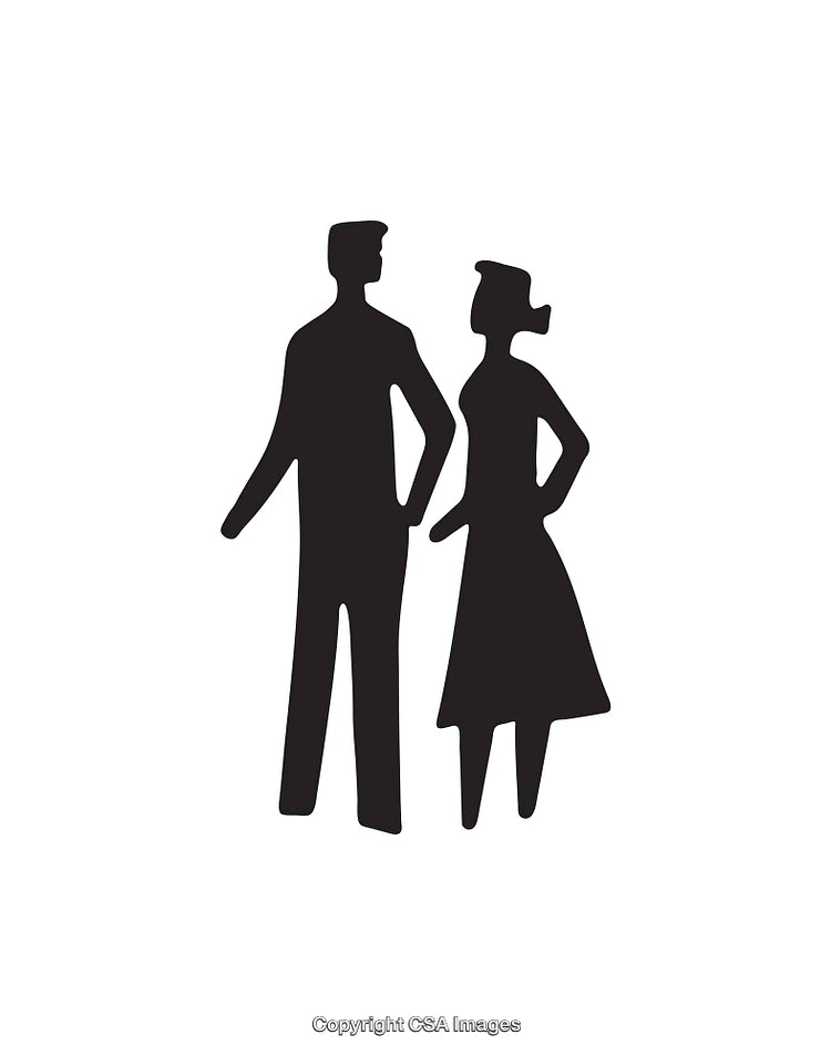 Silhouette Icon of Two Standing People in Black and White