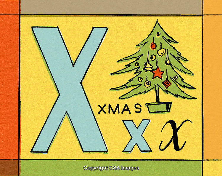 Letter X with a Decorative Christmas Tree Design Illustration