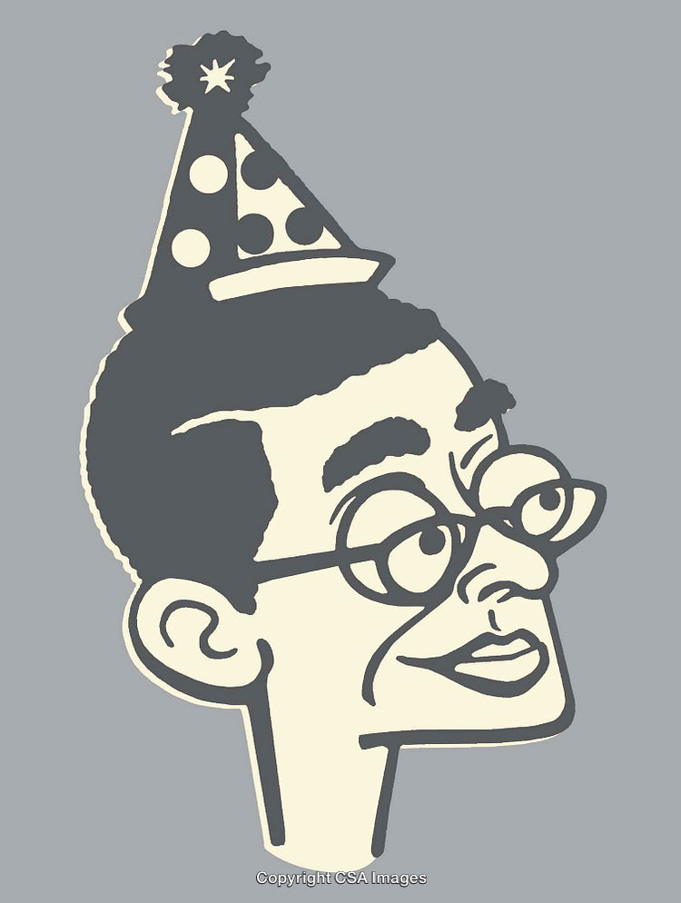Colorful Line Art Illustration of a Person Wearing a Party Hat