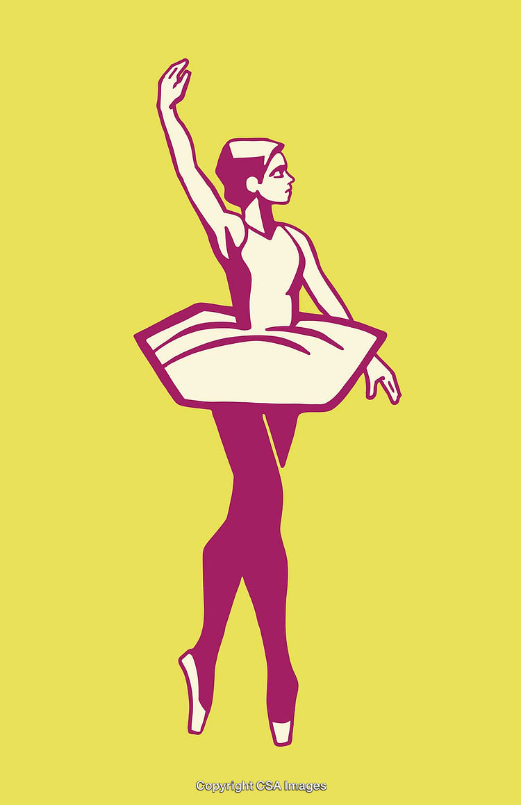 Elegant Ballerina Performing a Ballet Pose in Color Line Art Illustration