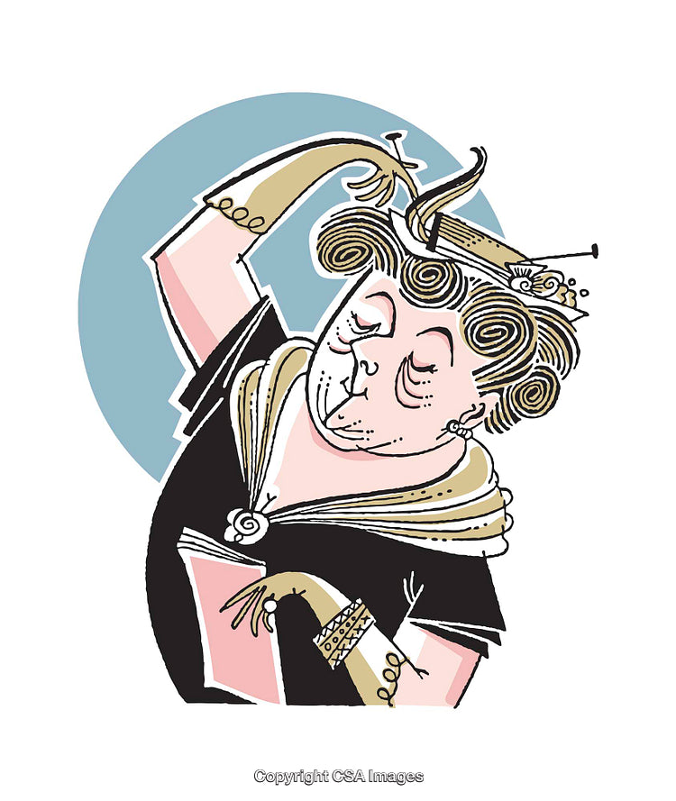 Vintage Styled Cartoon Illustration of an Elegantly Posed Lady Expressing Grace