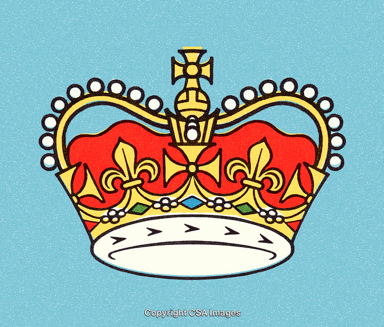 Elegant Illustration of a Crown with Bold Colors and Royal Emblems