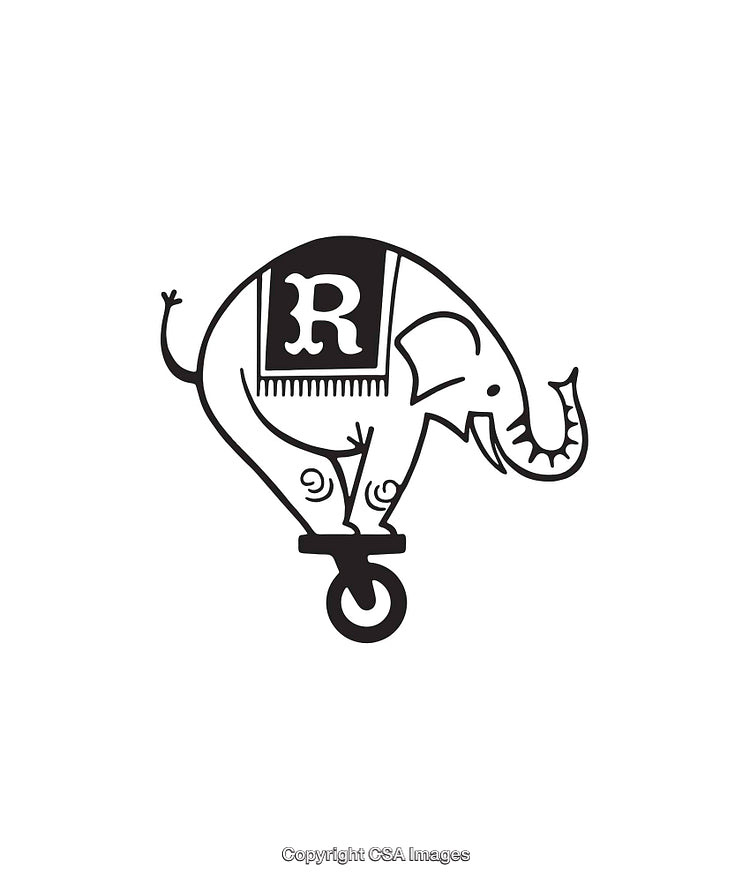 Black and White Circus Elephant Illustration Balancing on a Unicycle