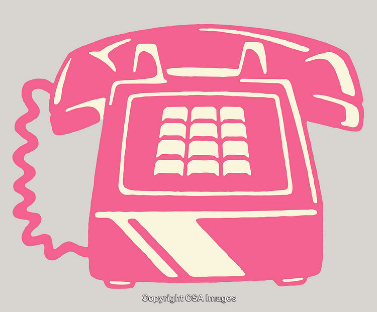 Pink Retro Telephone Line Art on Light Background