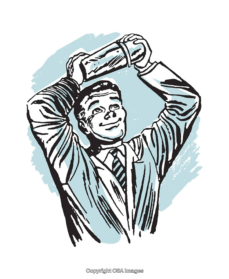 Vintage Style Illustration of Businessman Shaking Cocktail Shaker