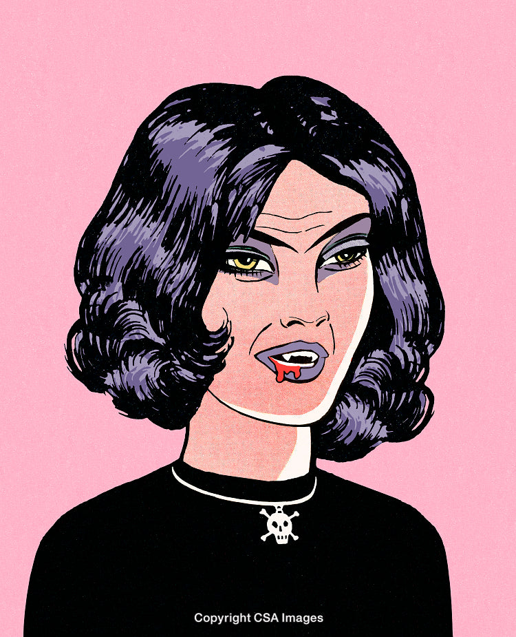 Comic Style Portrait of a Vampire Woman in Vibrant Colors