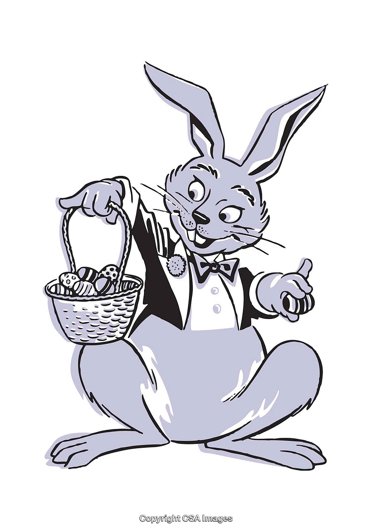 Easter Bunny Holding Basket of Decorated Eggs in Festive Illustration