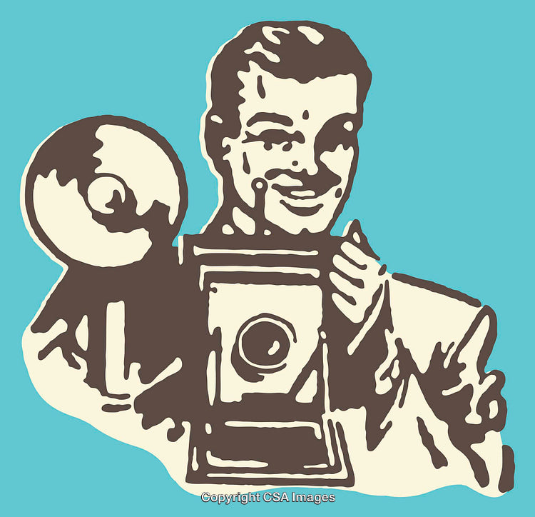 Vintage Style Illustration of a Photographer with Classic Camera