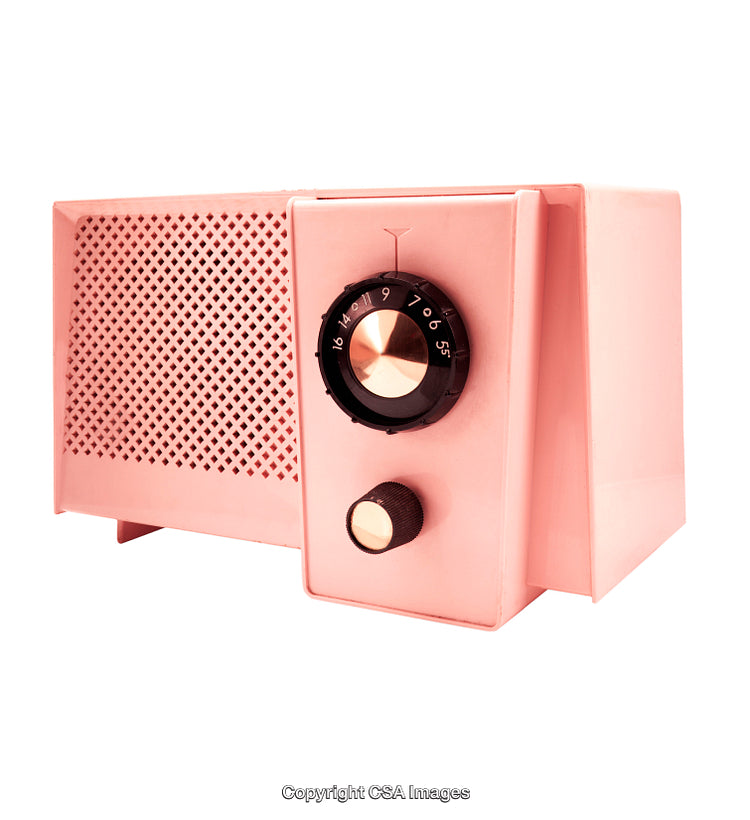 Vintage Pink Radio with Dial Knobs and Retro Design