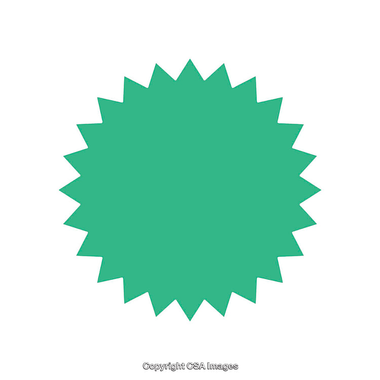 Green Starburst-Shaped Badge Illustration Isolated on White Background