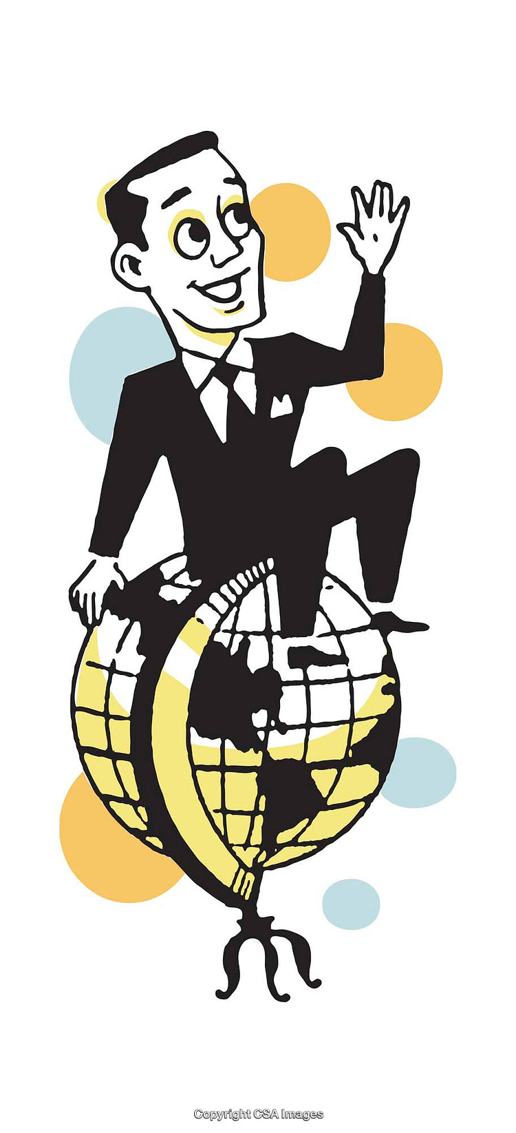 Retro Illustration of a Lively Businessman Sitting on a Globe