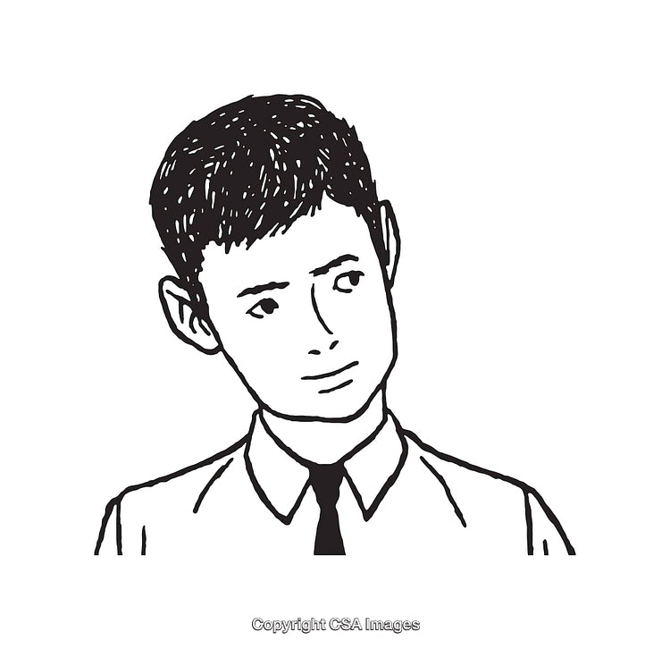 Black and White Illustration of a Person with a Thoughtful Expression