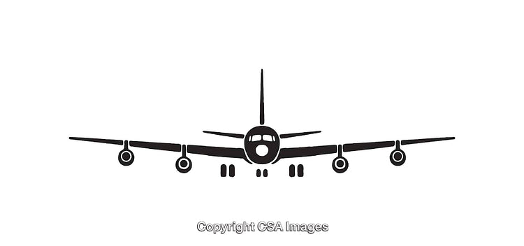Black and White Airline Plane Silhouette in Front View
