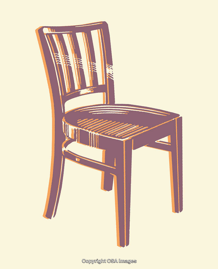 Stylized Color Line Art Illustration of a Wooden Chair on Neutral Background