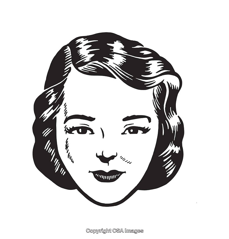 Retro Black and White Illustration of a Woman's Face in Line Art Style
