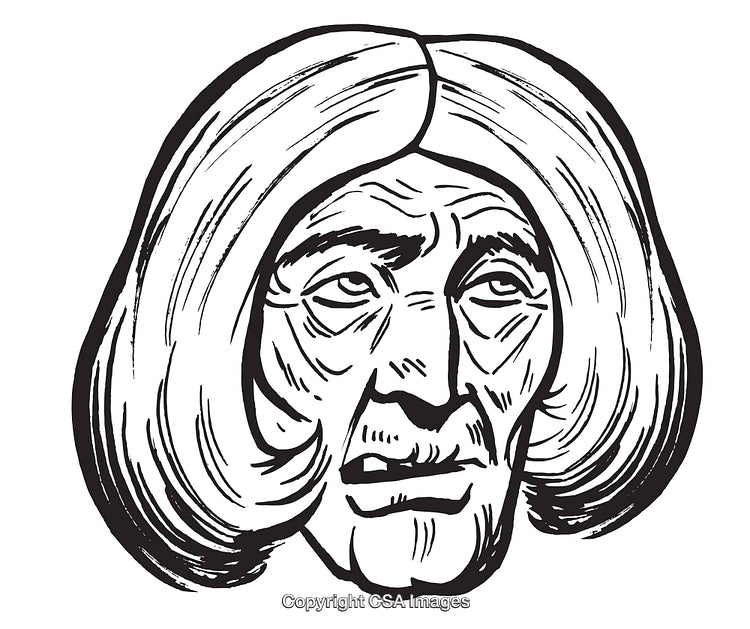 Hand-Drawn Old Face with Expressive Features in Black and White