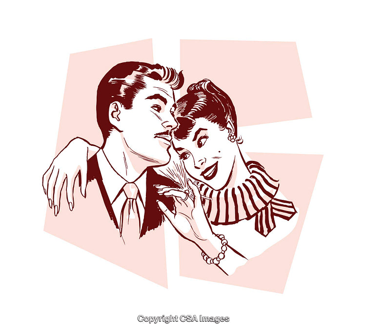 Retro Illustration of a Happy Couple in Vintage Style