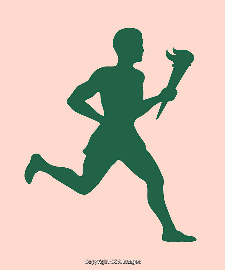 Silhouette of a Runner Holding a Torch on Neutral Background